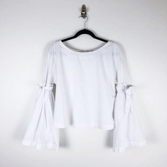 FREE PEOPLE Flare Sleeve Top So obviously Yours Bow S White - Picture 4 of 9